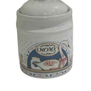 Vintage Upland Silver & Cuttlery Swan Home Canister Pink Heart Floral Design